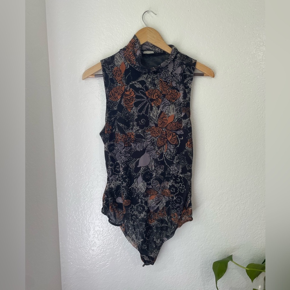 Free People Intimately Floral Mesh Bodysuit Size S